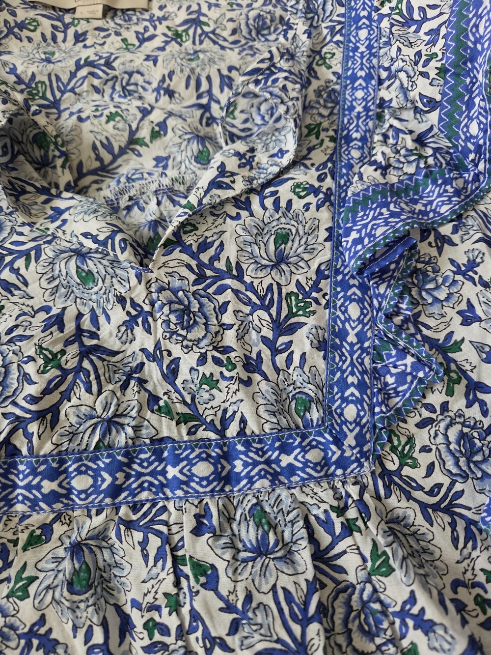 LOFT Blue Floral V-Neck Peasant Blouse - Picture 3 of 5